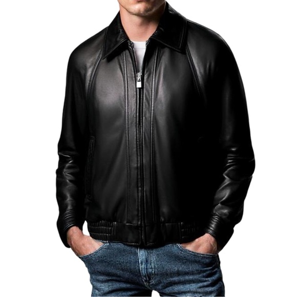 Vintage Saxony Men’s Genuine Leather Jacket Bomber Zip Size 44 / XL Like New